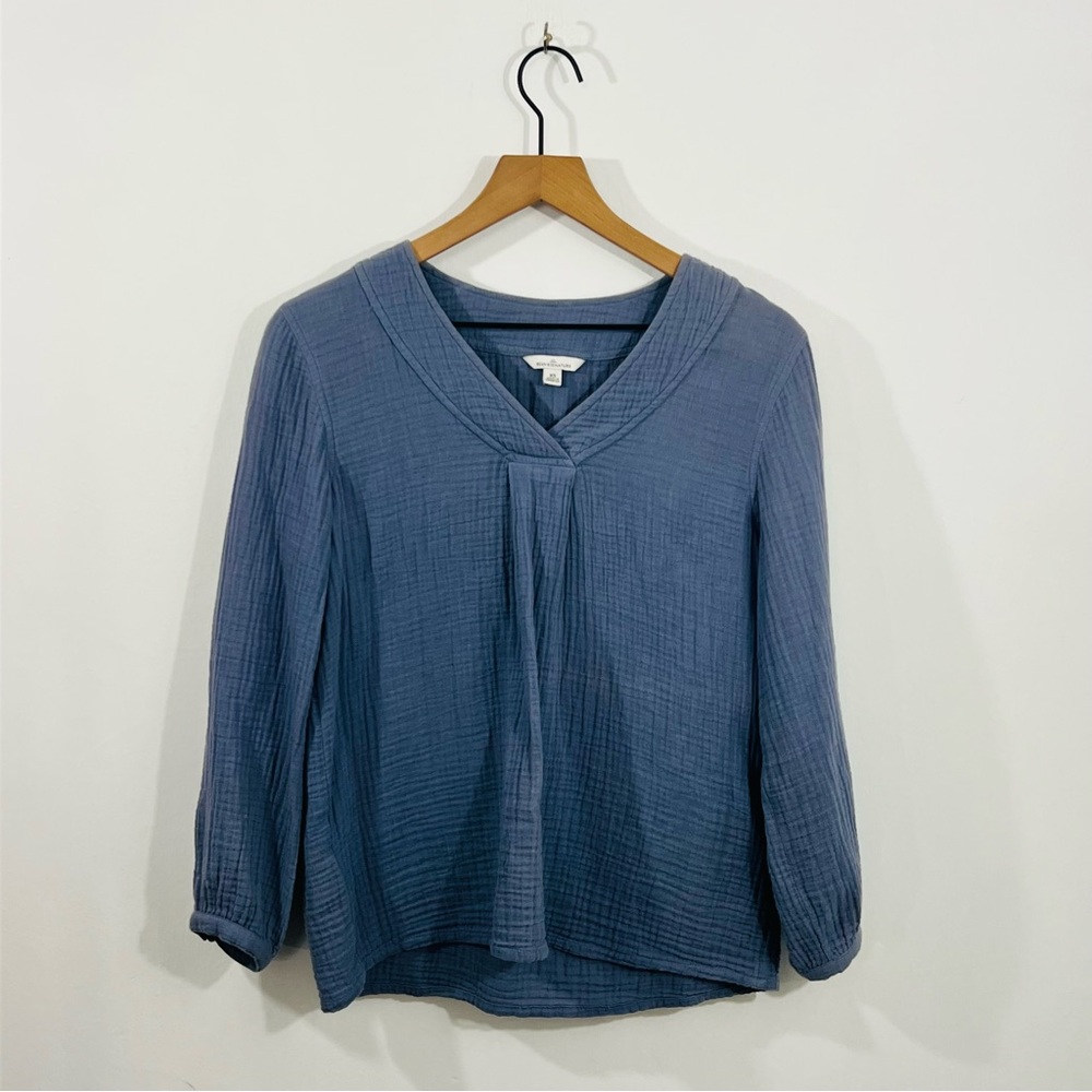 L.L. Bean Signature Cotton Gauze V Neck Relaxed A Line Airy Crinkled Texture XS